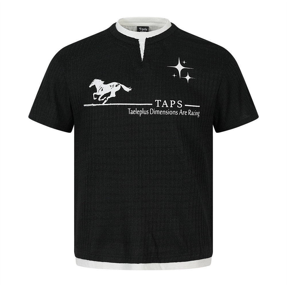 Horse print fake two short sleeved t-shirts