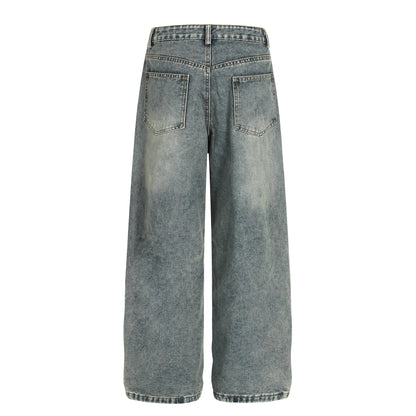 Loose Fit Denim Pants with Patchwork Decoration
