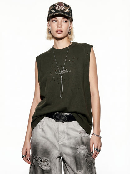 Printed sleeveless T-shirt