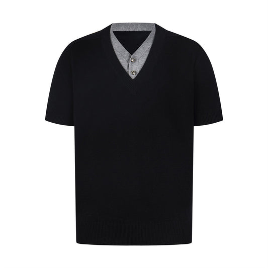 Fake two double layered V-neck short sleeved t-shirts