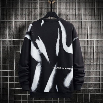 Sping Street Print Sweatshirt Mens Casual Pullover Harajuku Korean Fashion Sweatshirt Men Hip Hop Hoodies Streetwear