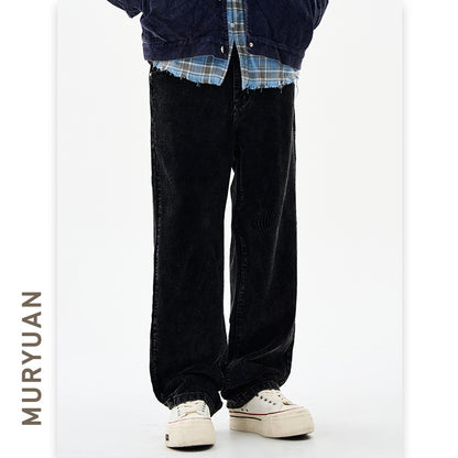 Style Men's Corduroy Jeans, Clean Fit Loose Wide Leg Pants