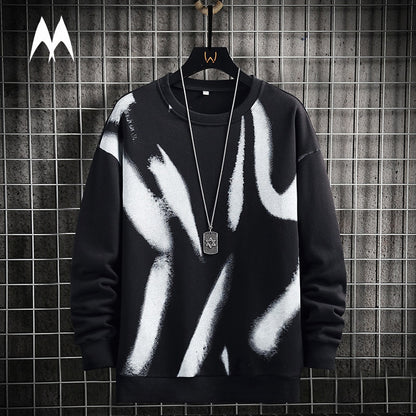 Sping Street Print Sweatshirt Mens Casual Pullover Harajuku Korean Fashion Sweatshirt Men Hip Hop Hoodies Streetwear
