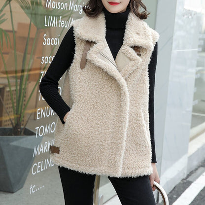 Spring And Autumn New Lamb Wool Vest Female Korean Version Loose Student Thickened Fur One Plush Vest Jacket