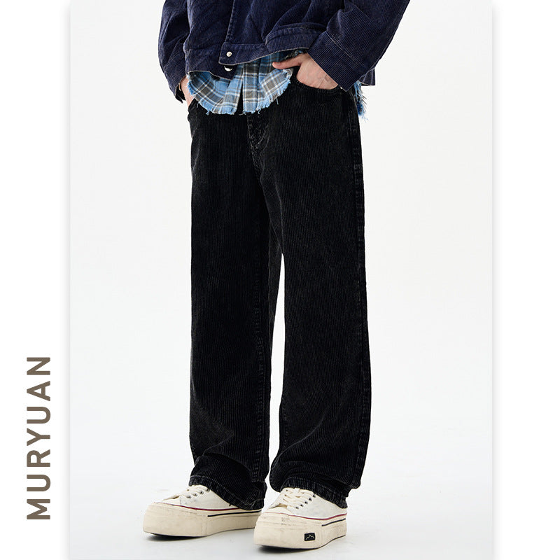 Style Men's Corduroy Jeans, Clean Fit Loose Wide Leg Pants