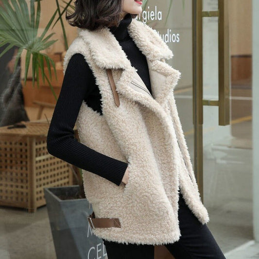 Spring And Autumn New Lamb Wool Vest Female Korean Version Loose Student Thickened Fur One Plush Vest Jacket